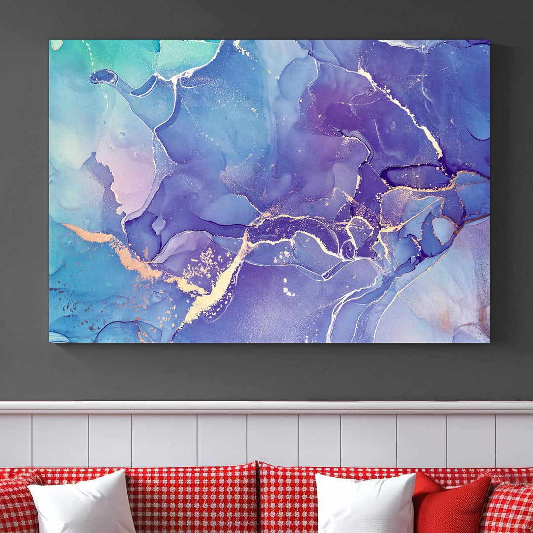 Blue and Purple Marble Fluid Effect Wall Art Abstract Canvas Wall Art Print