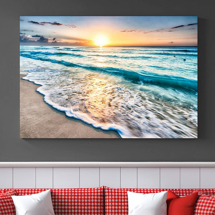 Ocean Beach Canvas Wall Art Beach Canvas, Coastal Sunset Tropical Island Beach Sunset Artwork Print for Living Room Home Office Decor, Beach Wall Art, Sea Wall Art