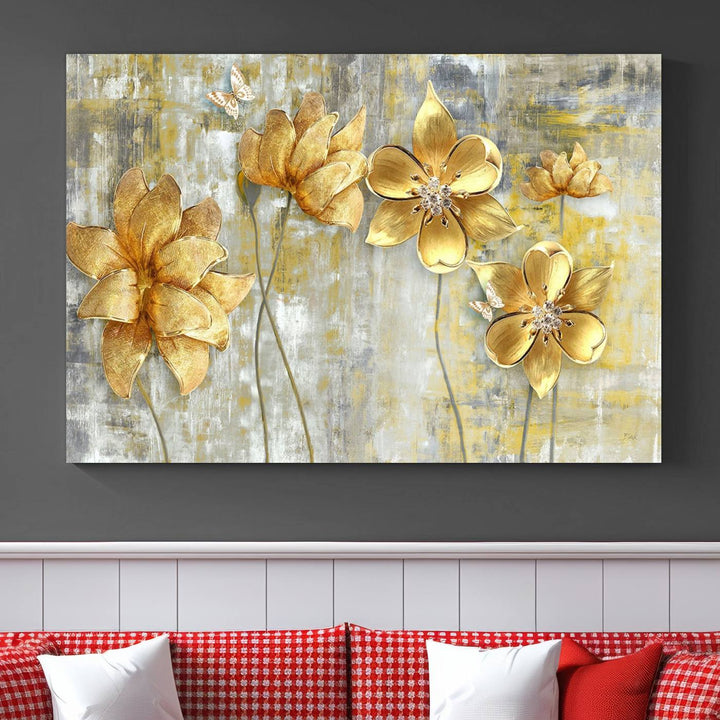 Golden Flowers Wall Art Canvas Print