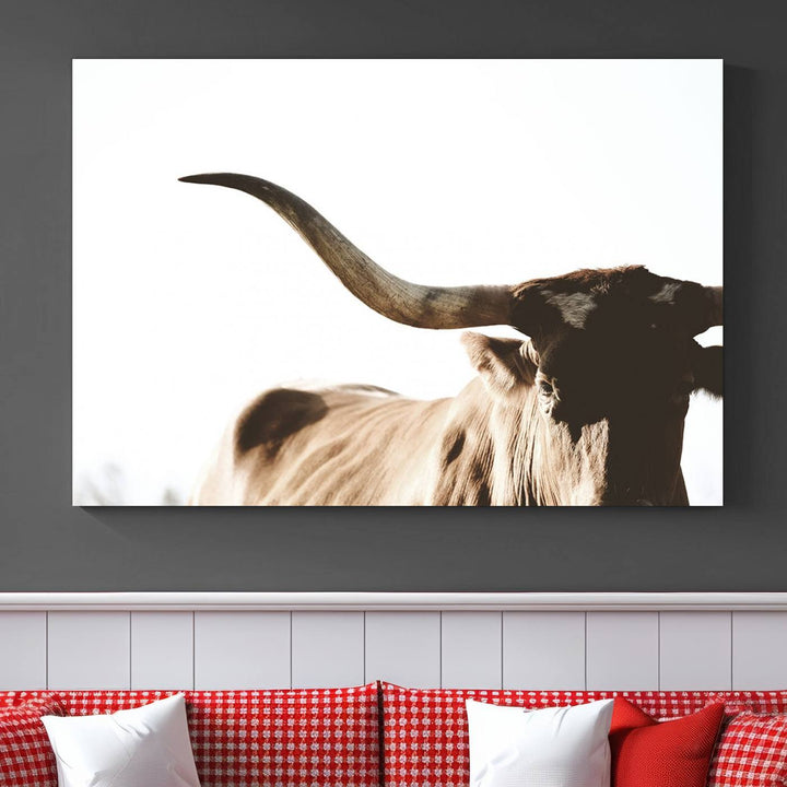 Texas Cow Longhorn Wall Art Canvas