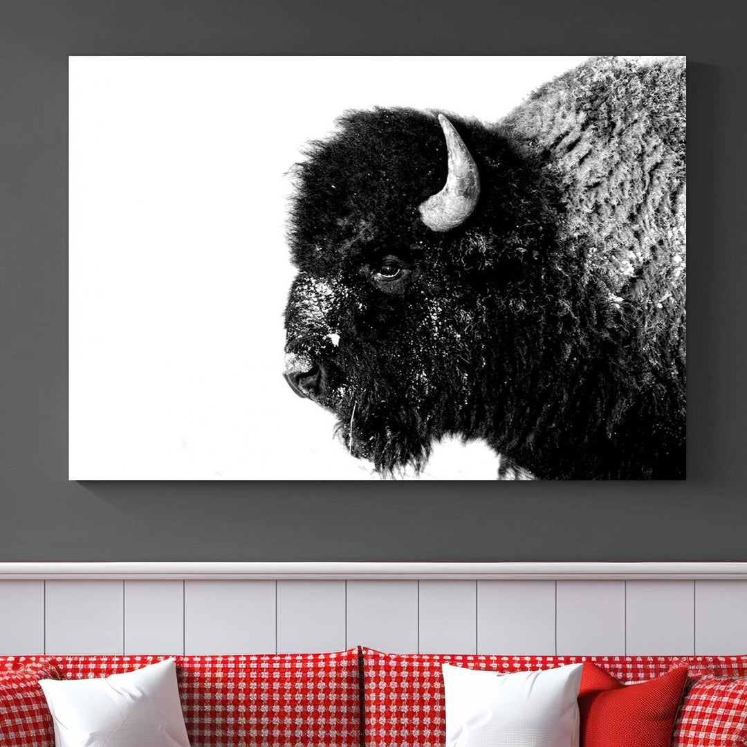 American Bison Wall Art - Buffalo Wall Art Black and White Canvas Print - Framed, Ready to Hang, Modern Nature-Inspired Artwork for Home and Office Decor