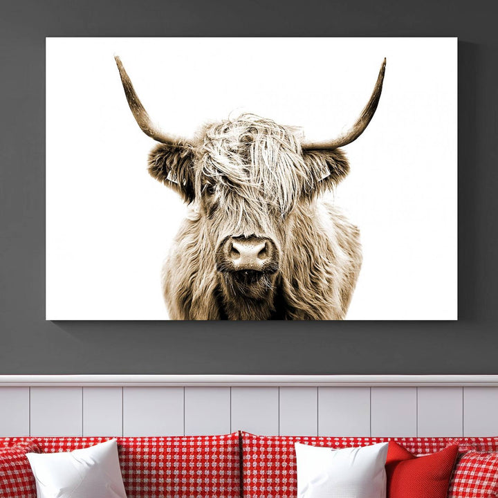 Scottish Highland Cow Cattle Art Print Farmhouse Wall Art Canvas Print