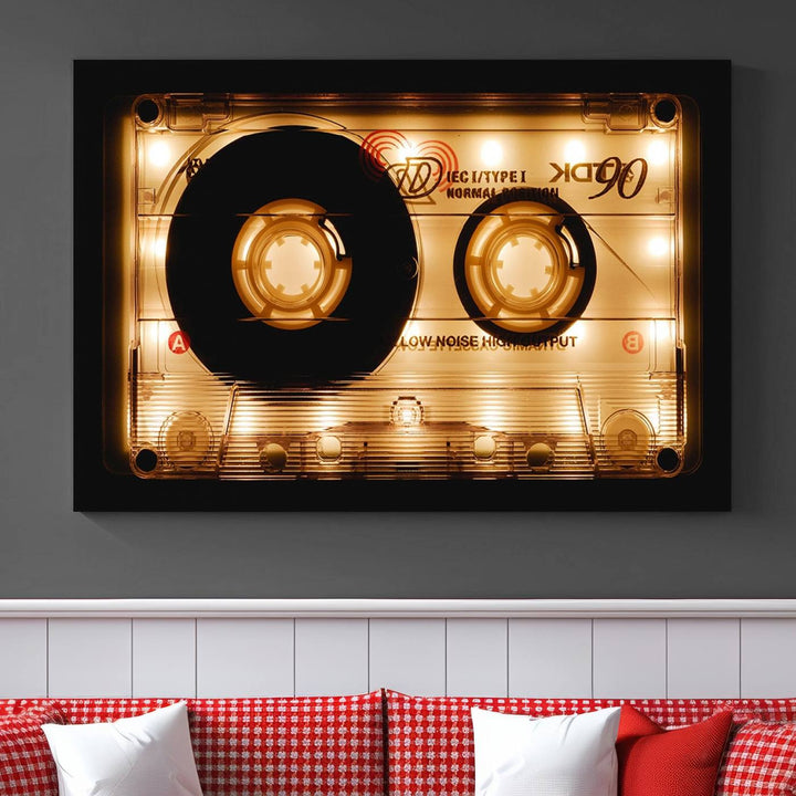 The Shining Audio Cassette Retro Music Wall Art Canvas Print, featuring a vintage cassette tape design and protected with a UV coating on museum-quality canvases, creates an impressive visual impact.