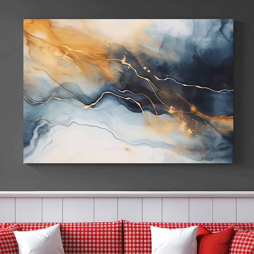 Smoke Blue Wall Art Canvas Print Abstract Artwork Printing