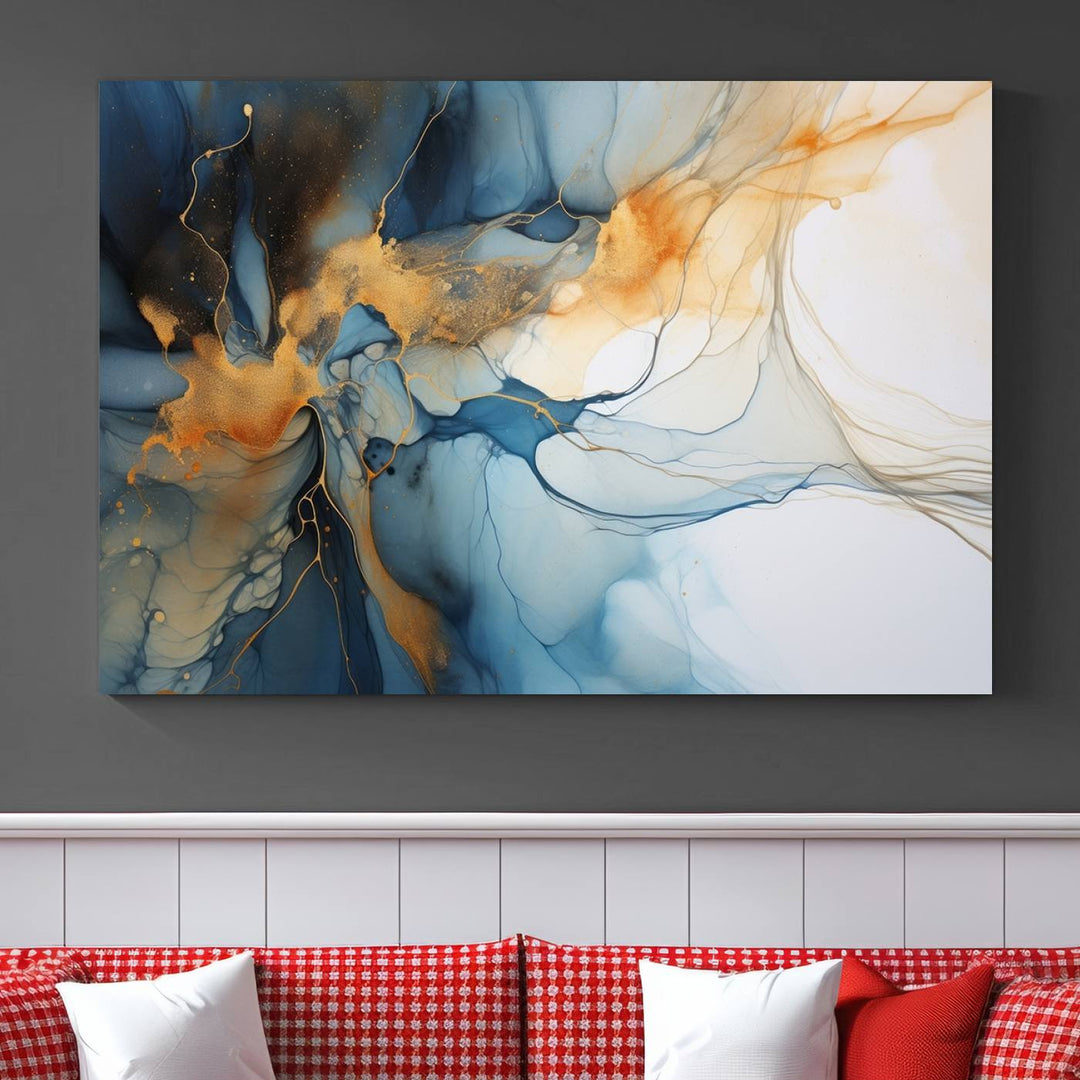 Navy Blue Orange Abstract Wall Art, Abstract Printing, Abstract Canvas Print