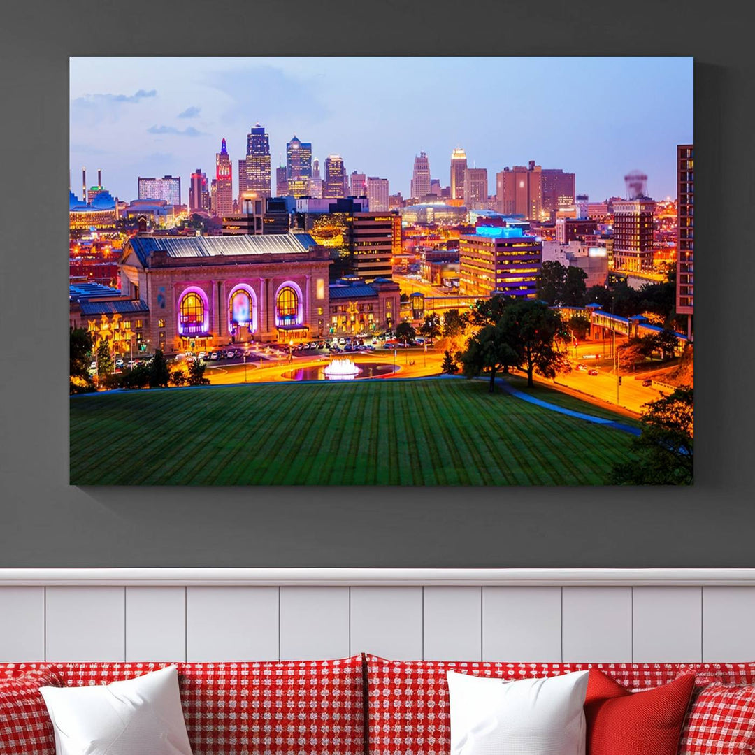 Kansas City Night Canvas Print - Arte de pared grande para decoración del hogar y la oficina