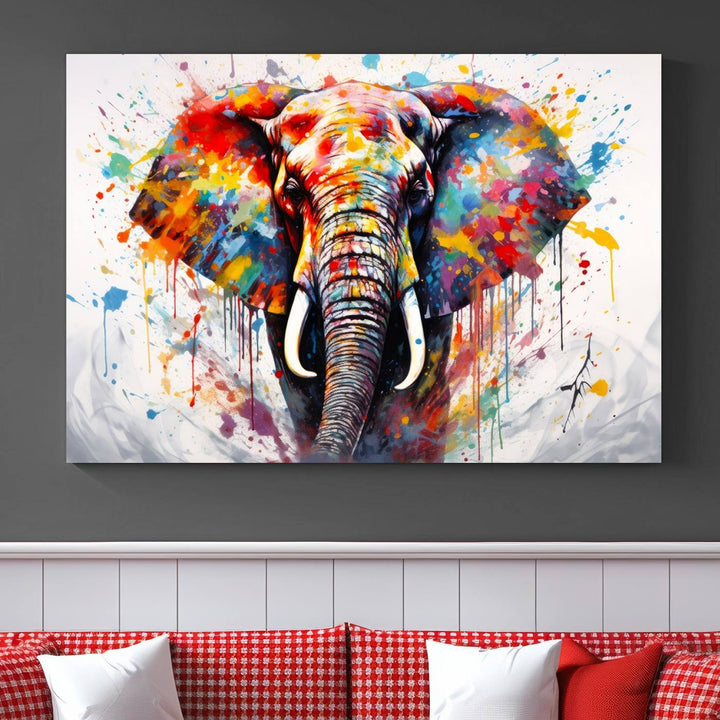 Impresión en lienzo de arte abstracto de pared de elefante de acuarela para decoración moderna del hogar, oficina, sala de estar y comedor