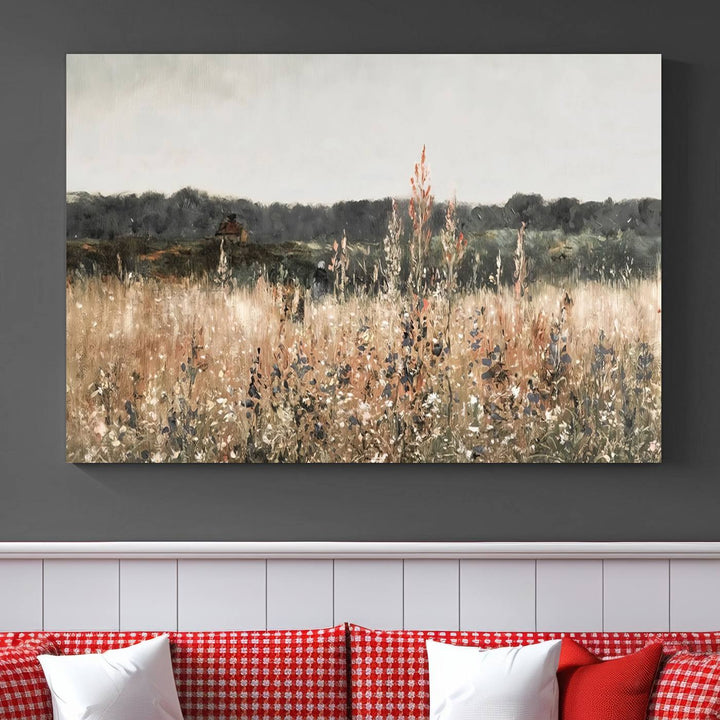 Abstract Wildflower Field Landscape Oil Painting Print, Country Field Wall Art - Framed Ready to Hang