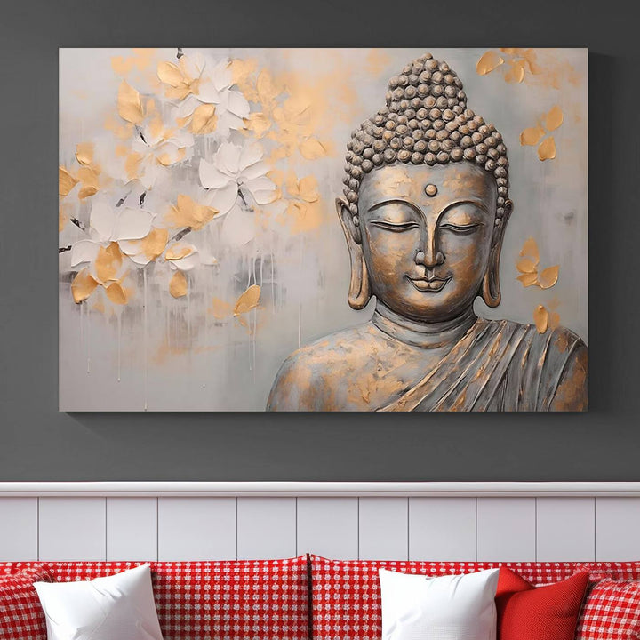 Abstract Buddha Statue Wall Art Canvas Print - Modern Meditation Decor for Living Room, Office, Yoga Studio