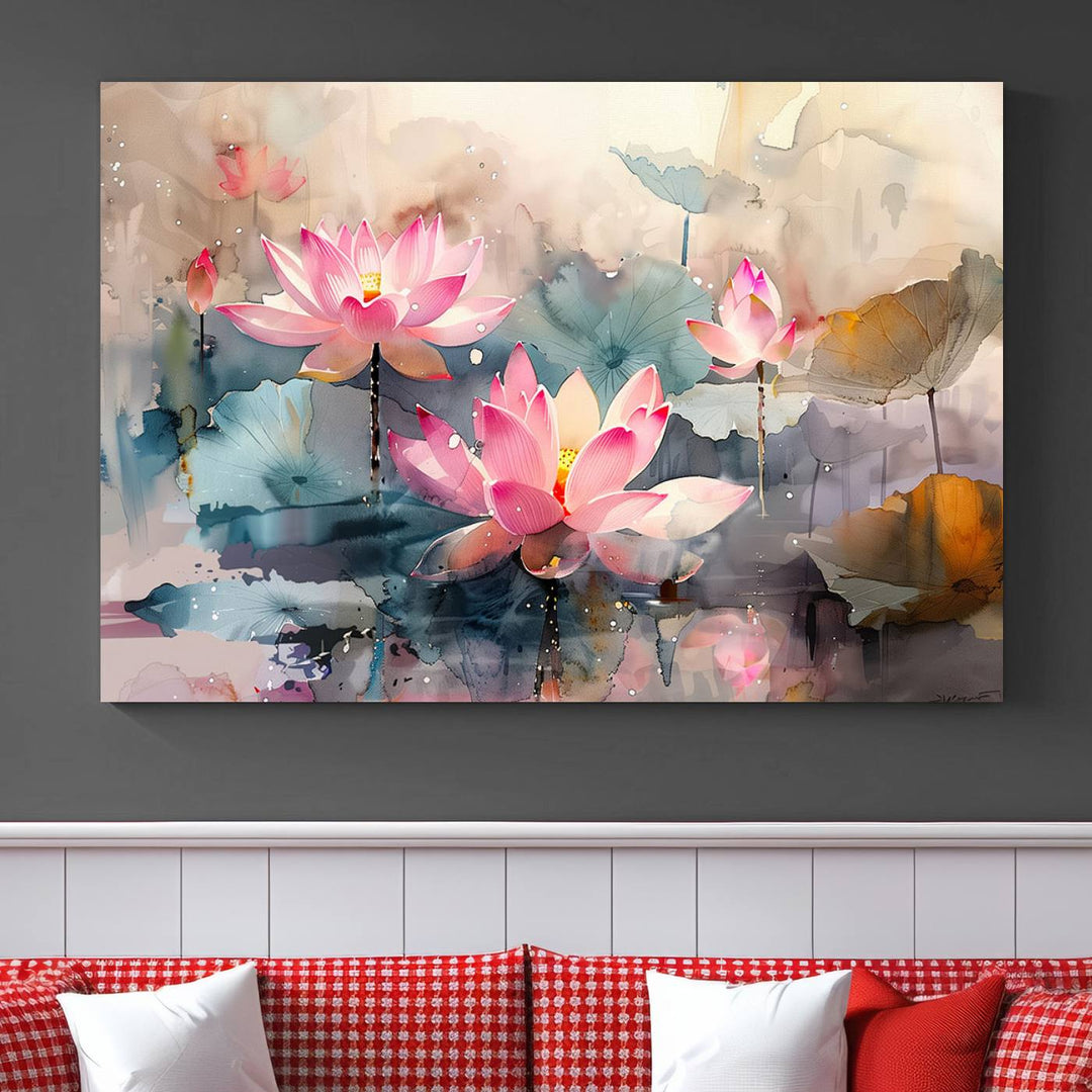 Art mural abstrait de fleur de lotus aquarelle Impression sur toile