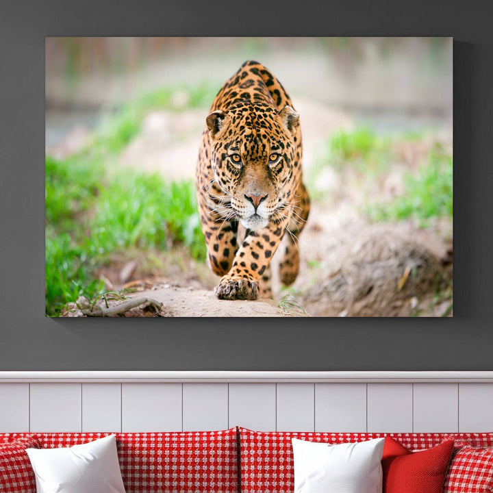 Leopard on the Prowl - Stunning Large Framed Canvas Wall Art for Living Room, Bedroom, or Office Décor, Vibrant Wildlife Print, Ready to Hang