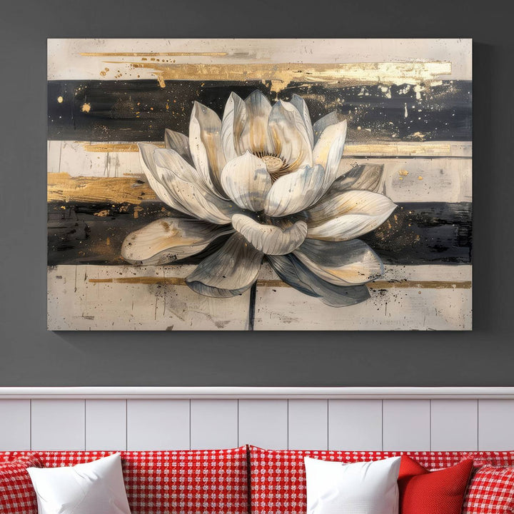 Abstract Lotus Flower Wall Art Canvas Print, Meditation Yoga Room Wall Art