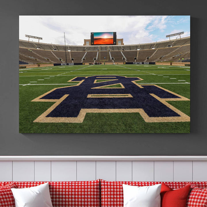 Notre Dame Stadium Giclee Canvas Print | Triptych Wall Art Featuring Iconic Notre Dame Football Field | Ready-to-Hang Sports Stadium Decor