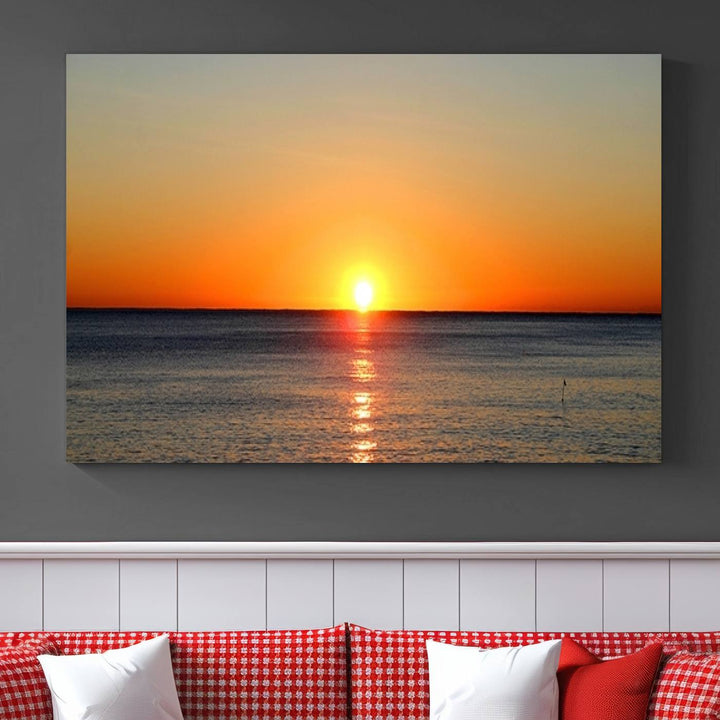 Golden Horizon Sunset Over Ocean Wall Art Canvas Print – Tropical Beach Canvas Wall Art – Giclee Print for Coastal Theme Decor Print