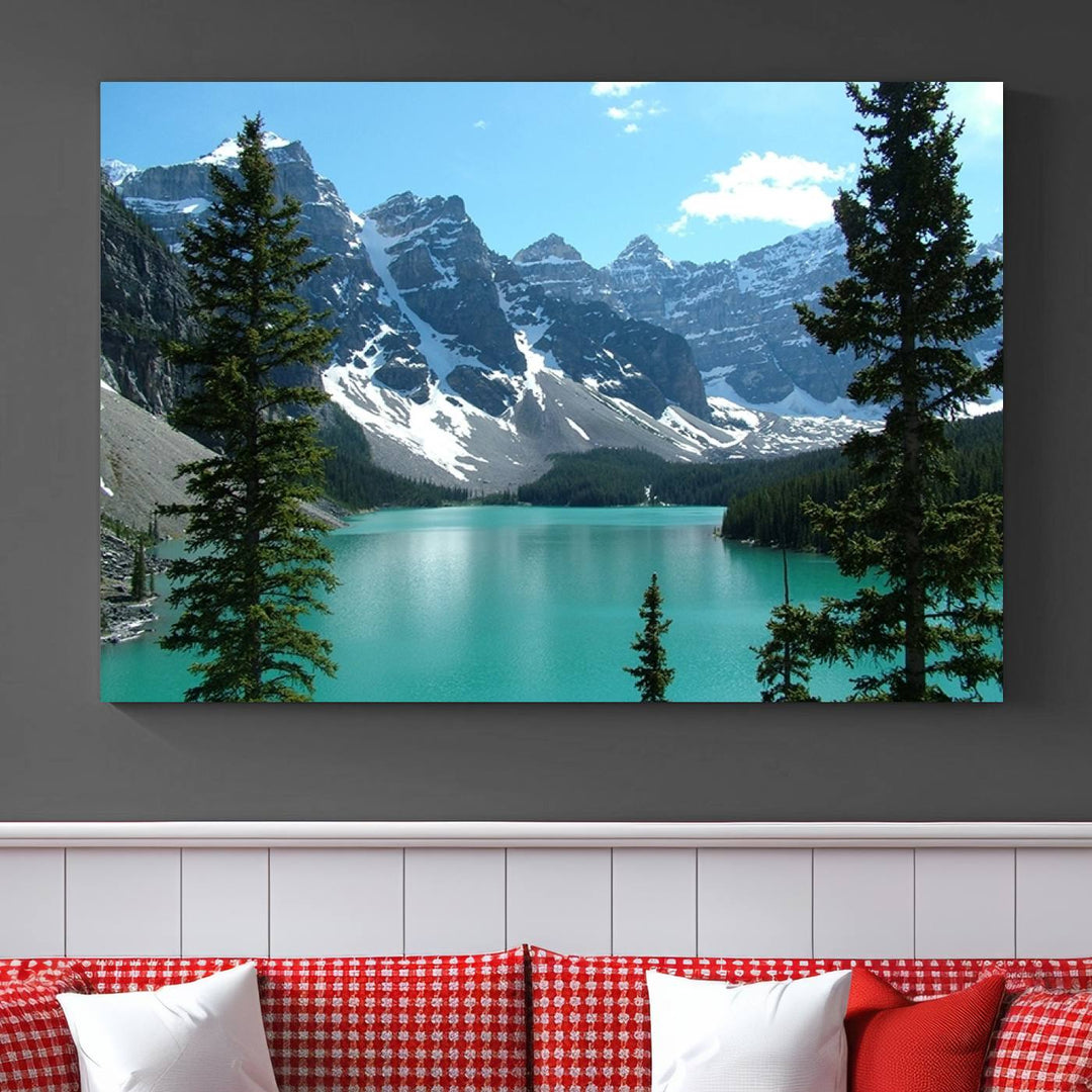 Canadian Rockies Moraine Lake Landscape Canvas Print, Turquoise Lake & Mountain View Wall Art, Ready to Hang Multi-Panel Giclee Canvas for Home Decor