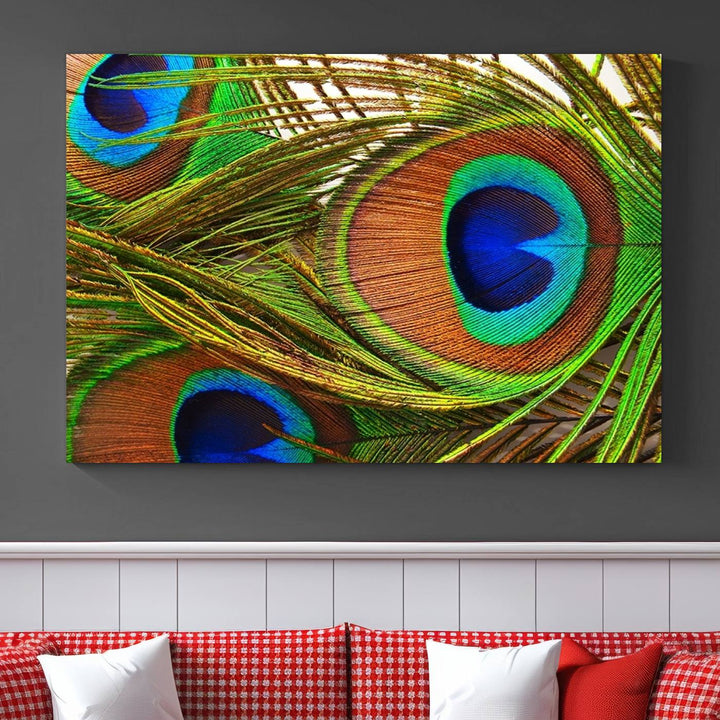 Wall Art Animal Canvas Print Triple Eyed Peacock Wing