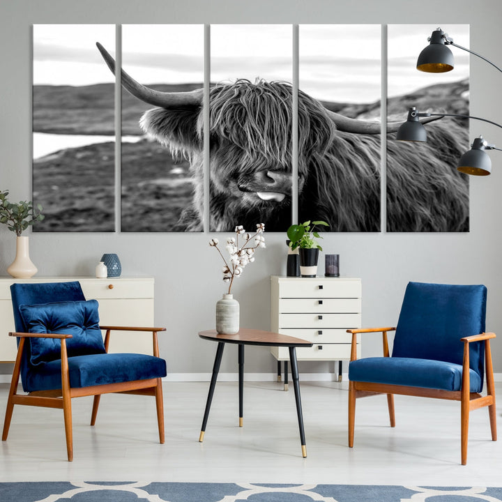 Scottish Highland Cow Cattle Art Print Farmhouse Wall Art Canvas Print