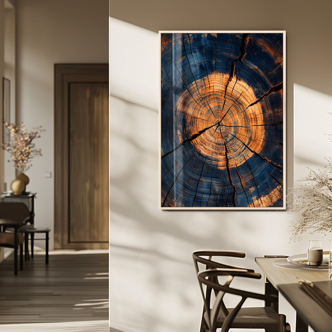 MGV-FP-48X32-3P - Tree Rings Wall Art Canvas Print, Framed Rustic Texture Art Picture Print, Wood Grain Perfect Rustic Industrial Decor Artwork