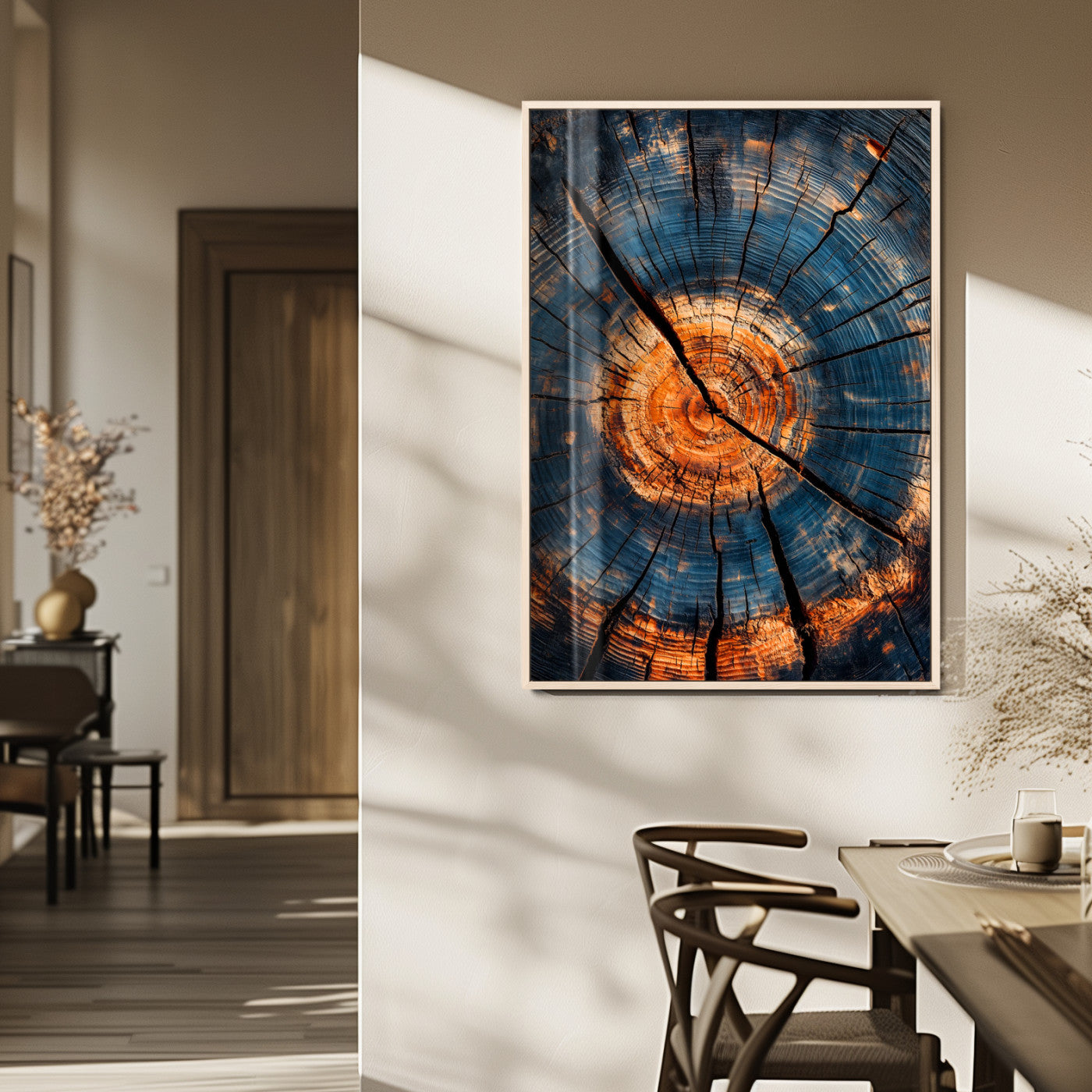 MGV-FP-48X32-3P - Tree Rings Wall Art Canvas Print, Framed Rustic Texture Art Picture Print, Wood Grain Perfect Rustic Industrial Decor Artwork