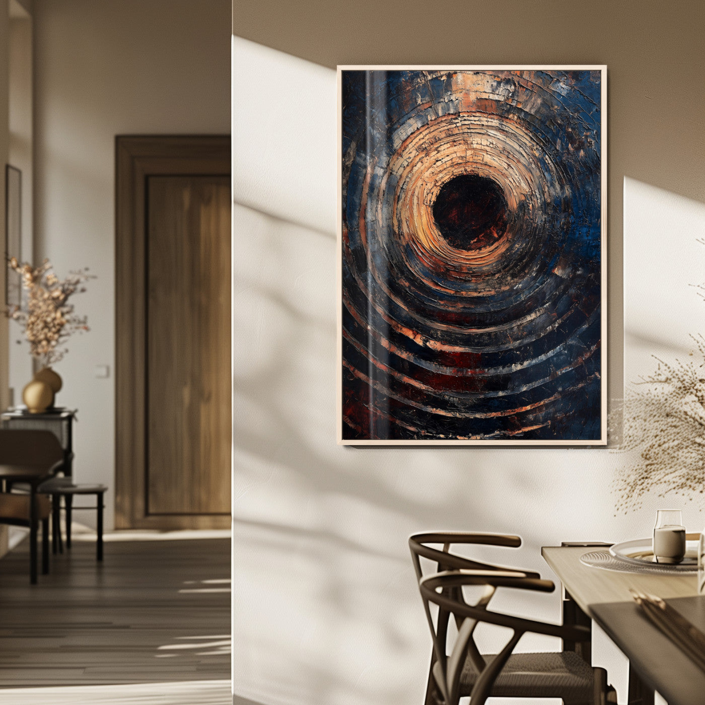 MGV-FP-48X32-3P - Textured Spiral Wall Art Canvas Print, Framed Abstract Void Art Picture Print, Wooden Vortex Perfect Modern Industrial Decor Artwork