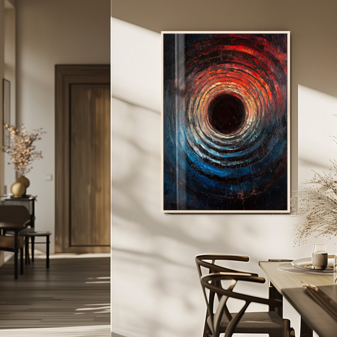 MGV-FP-48X32-3P - Wood Vortex Wall Art Canvas Print, Framed Abstract Swirl Art Picture Print, Wood Tree Texture Perfect Modern Decor Artwork