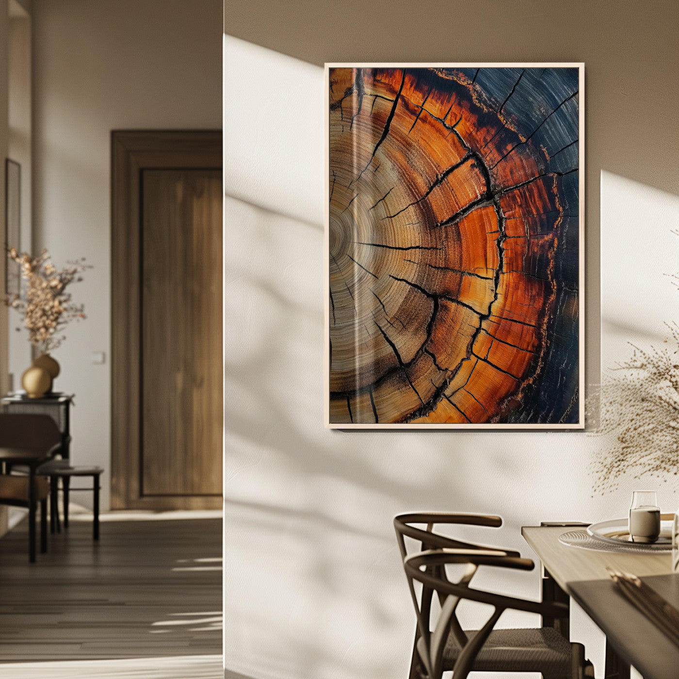 MGV-FP-48X32-3P - Wood Texture Wall Art Canvas Print, Framed Rustic Nature Art Picture Print, Earthy Tones Perfect Modern Rustic Decor Artwork
