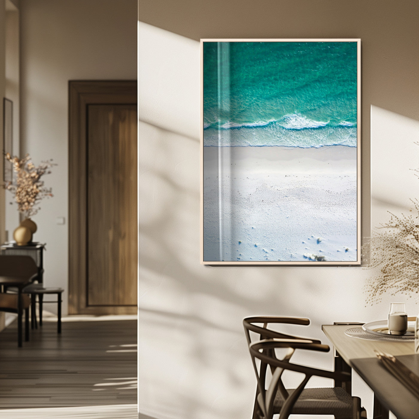 MGV-FP-48X32-3P - Soft Waves Wall Art Canvas Print, Framed Seaside Escape Art Picture Print, Minimalist Beach Aesthetic Perfect Coastal Minimalist Decor Artwork