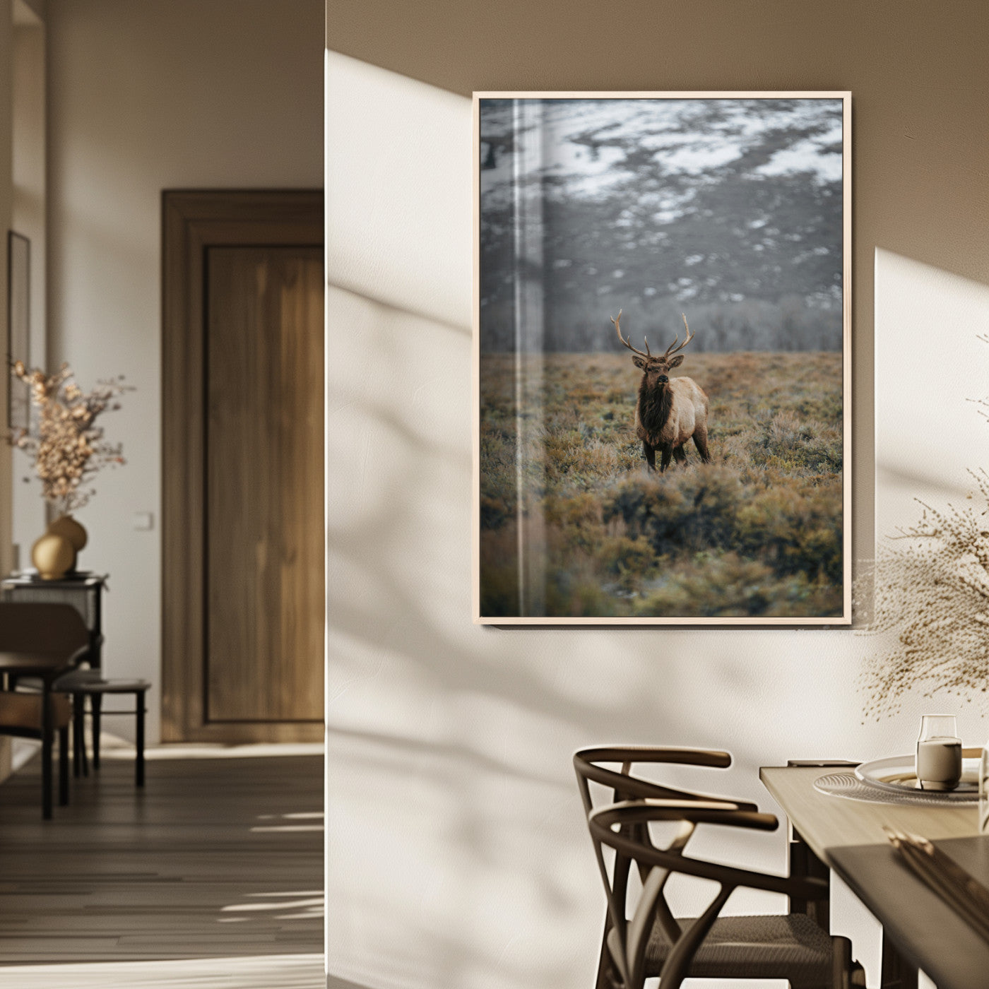 MGV-FP-48X32-3P - Wild Elk Wall Art Canvas Print, Framed Mountain Wilderness Art Picture Print, Majestic Animal Perfect Rustic Lodge Decor Artwork