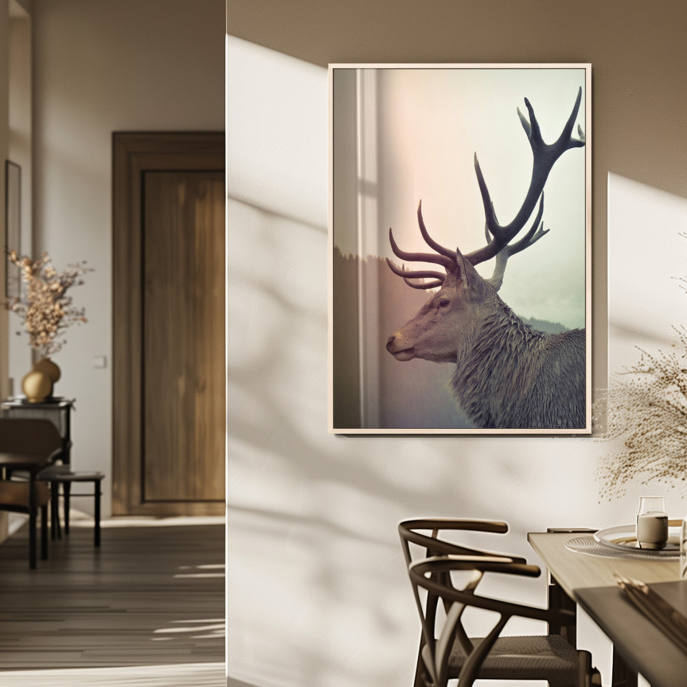 MGV-FP-48X32-3P - Deer Canvas Print Wall Art Canvas Print, Framed Woodland Animal Decor Art Picture Print, Rustic Lodge Wall Art Perfect Rustic Lodge Decor Artwork