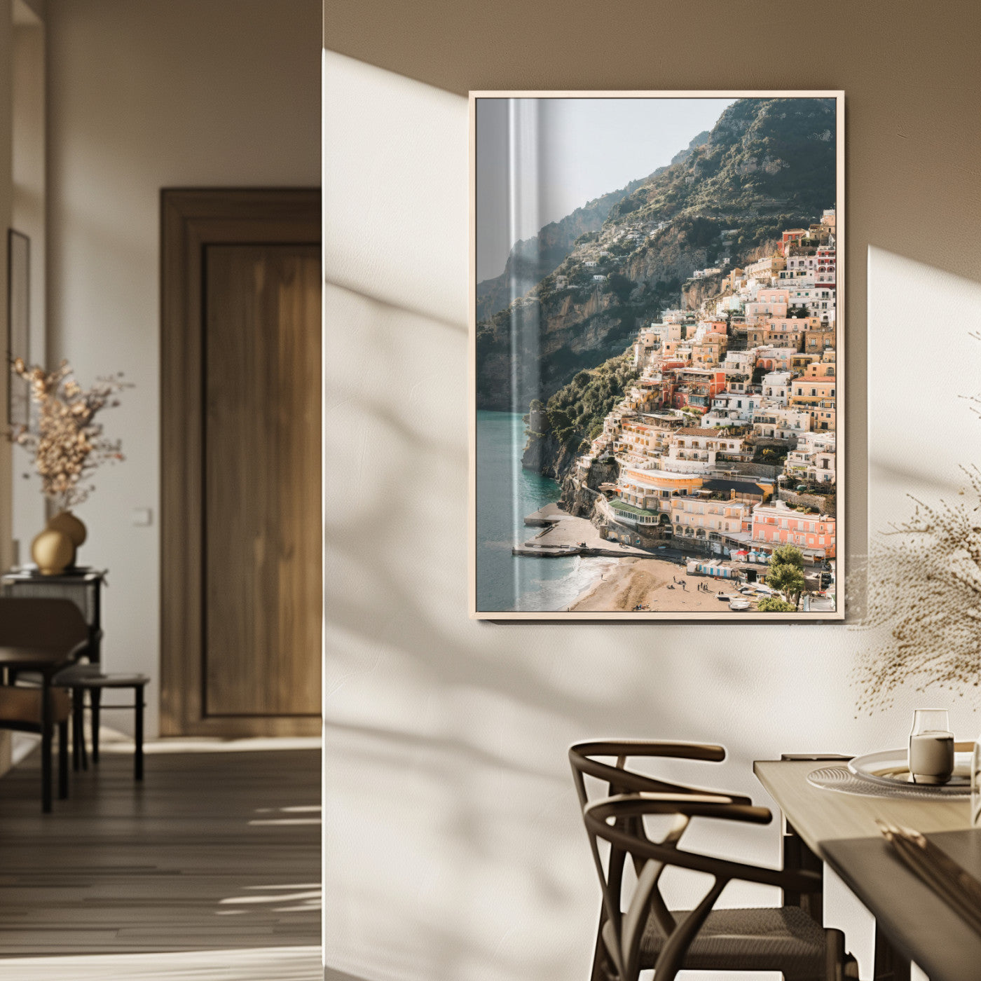 MGV-FP-48X32-3P - Scenic Coastal Cliffside Town Wall Art – Mediterranean Seaside View Canvas Print, Vibrant Wrapped Canvas for Living Room, Office, Home Decor