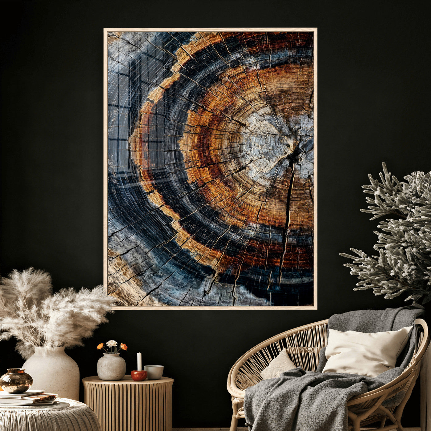 92693966B-MGV-CV-24X36 - Abstract Wood Grain Canvas Print, Tree Ring Pattern Wall Art, Framed Canvas Ready to Hang