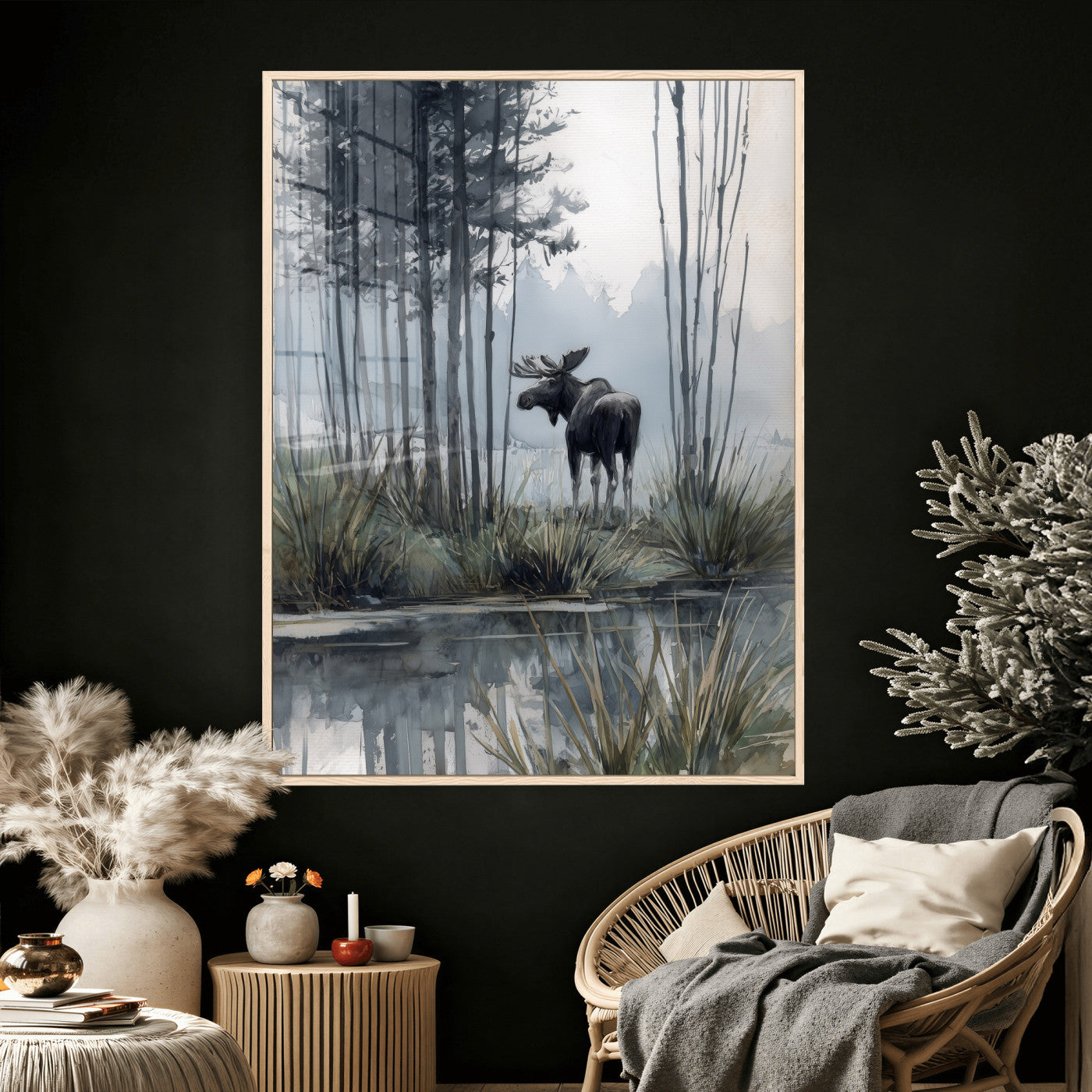 63767896-MGV-CV-24X36 - Abstract Moose Forest Wall Art Canvas Print – Wildlife Nature Artwork Print for Living Room, Cabin, and Office Decor