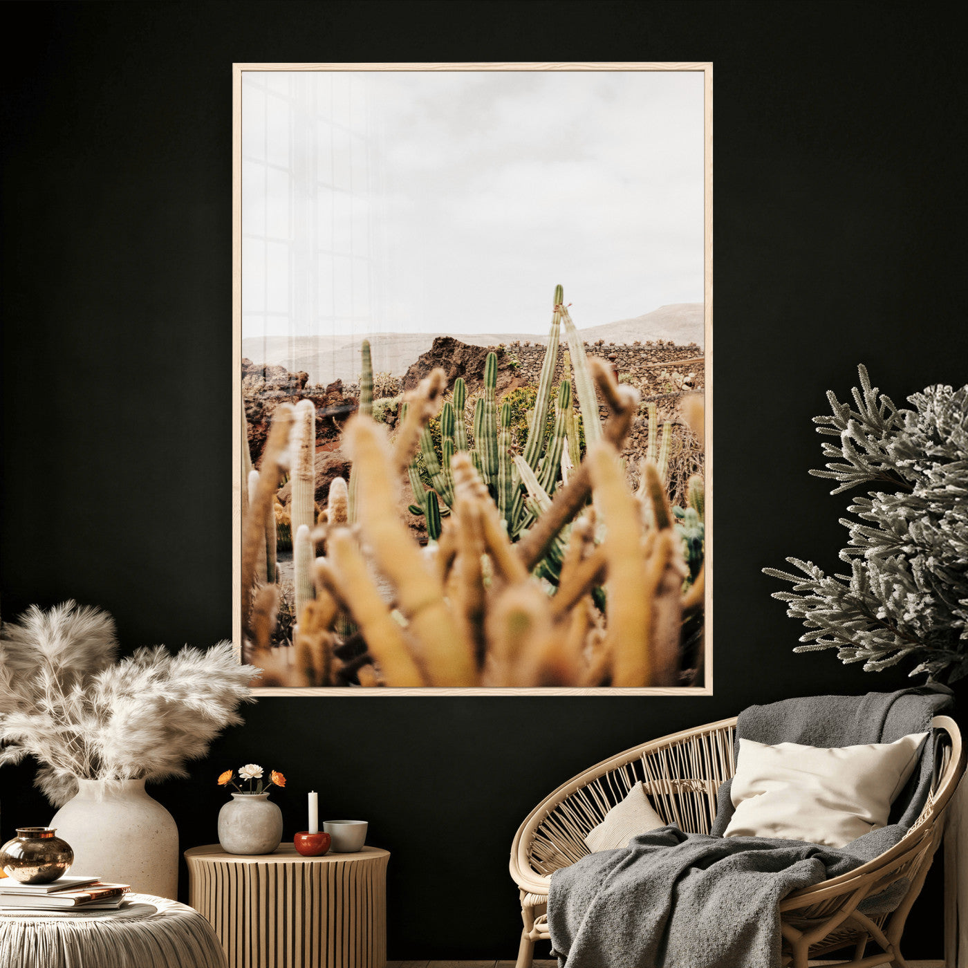 98315769-MGV-CV-24X36 - Minimal Desert Cactus Wall Art Canvas Print, Neutral Southwestern Landscape Nature Wall Decor for Modern Home