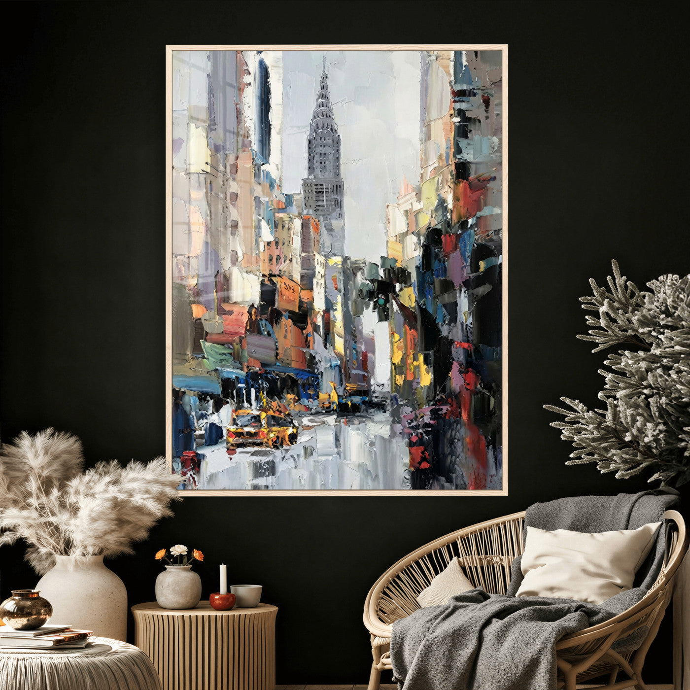 22144128-MGV-CV-24X36 - Chrysler Building New York Wall Art Canvas Print, Abstract NYC Street Painting Canvas Print, Modern Manhattan City Artwork for Living Room Decor