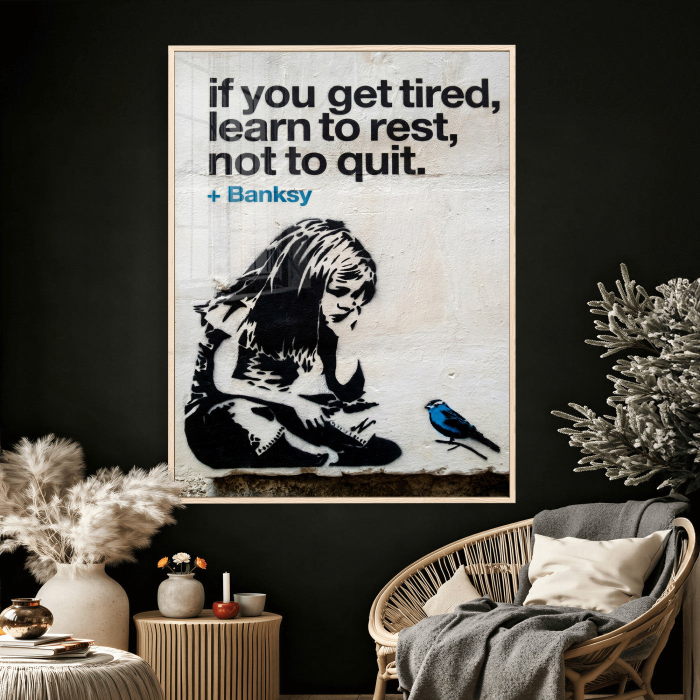 4812625445543-MGV-CV-24X36 - Banksy Girl and Blue Bird Canvas Art Print:  Banksy if you get tired Canvas Print or Poster