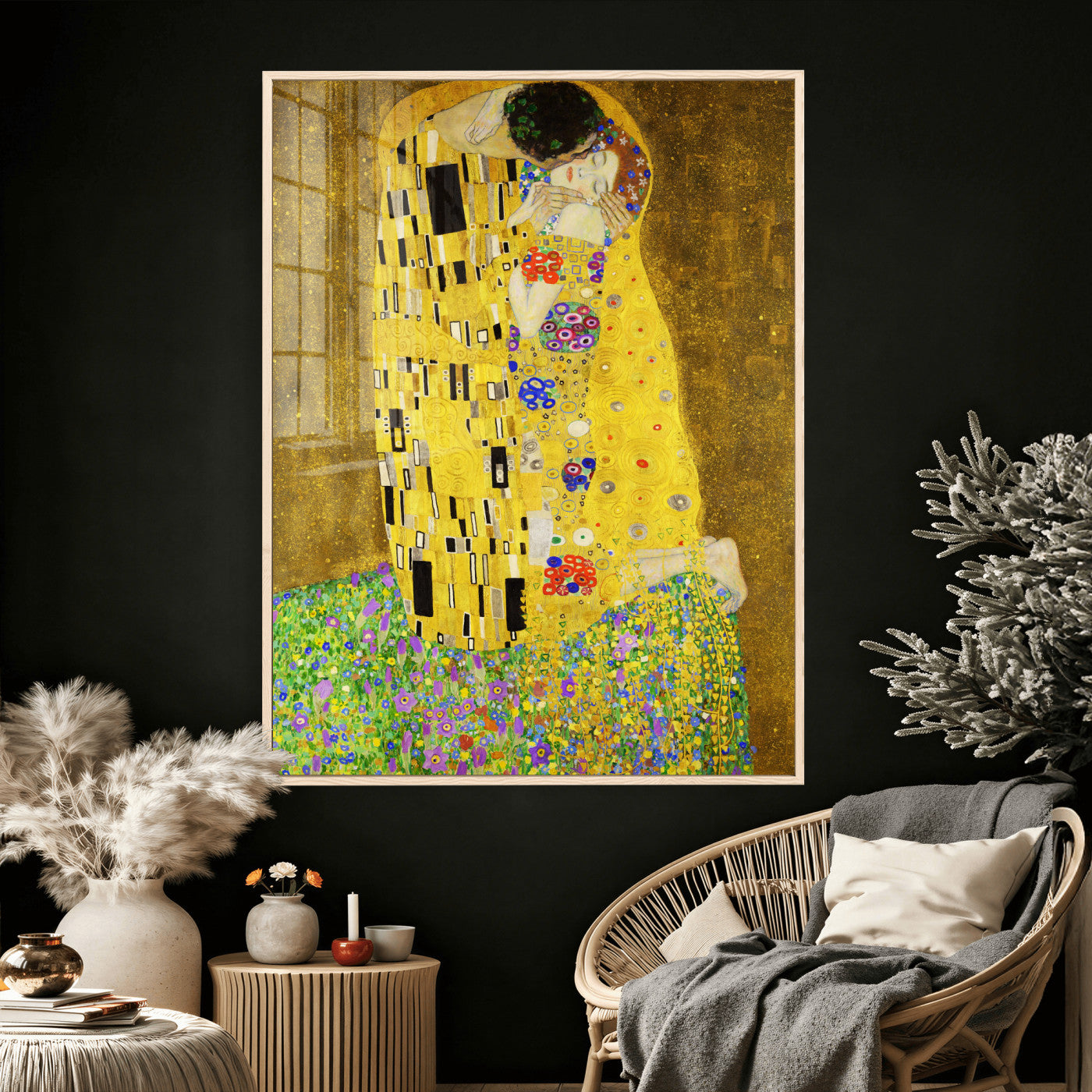 77323081-MGV-CV-24X36 - The Kiss Wall Art Canvas Print – Gustav Klimt Inspired Gold Art Nouveau Painting