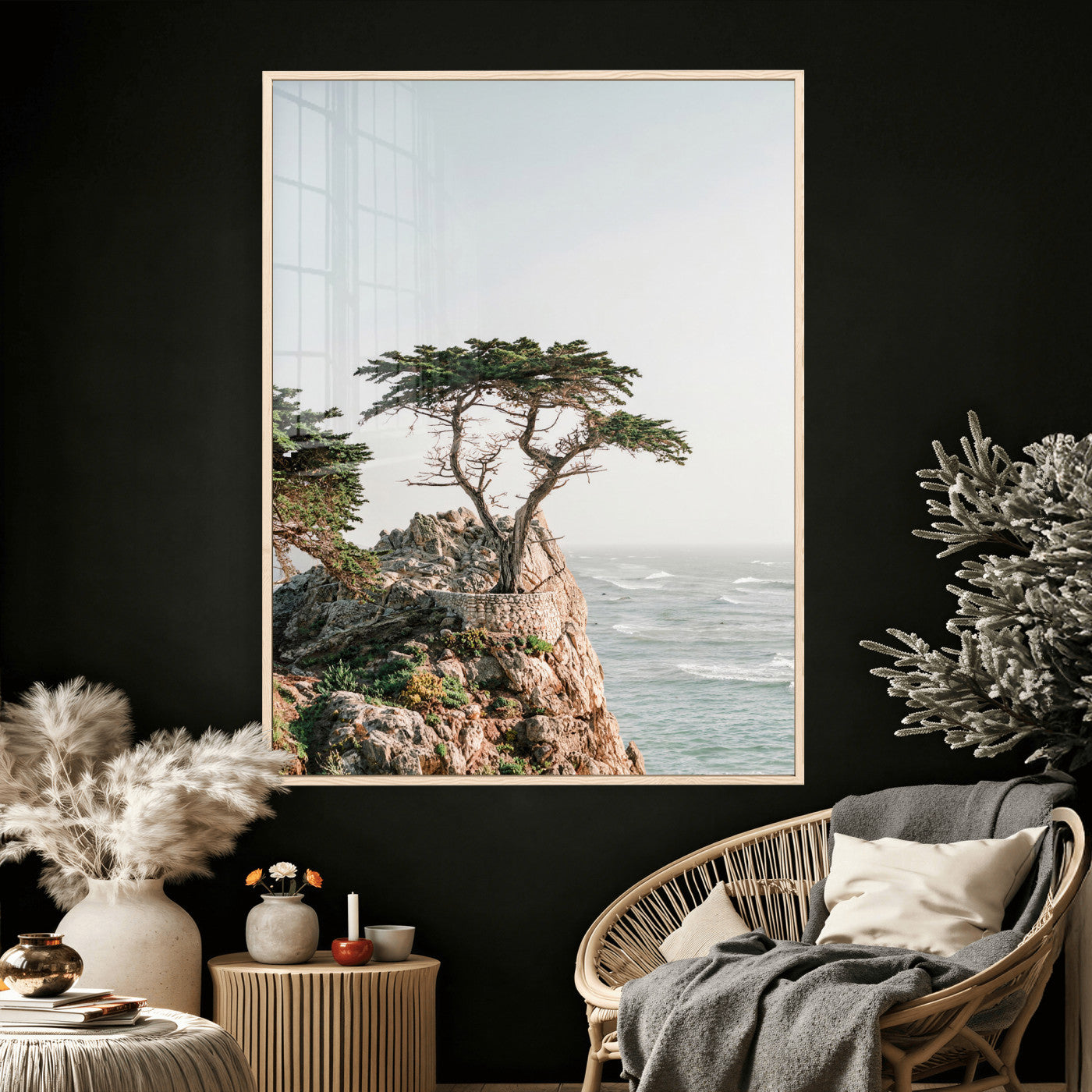 68839391-MGV-CV-24X36 - Lone Cypress Canvas Wall Art, Pebble Beach California Photography Print, Coastal Tree Ocean Decor, Monterey Nature Art, Minimalist Wall Art