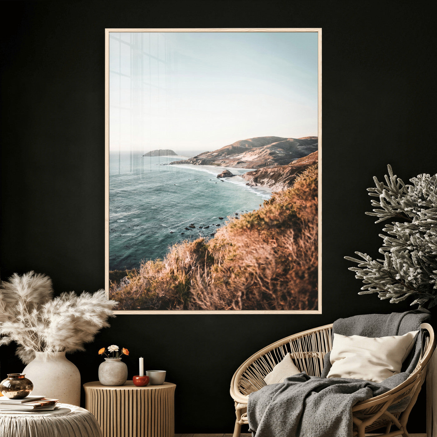 58099801-MGV-CV-24X36 - Coastal Cliffs Canvas Wall Art, Ocean Shoreline Photography Print, Teal Sea Landscape Decor, California Coast Art, Boho Beach House Wall Decor