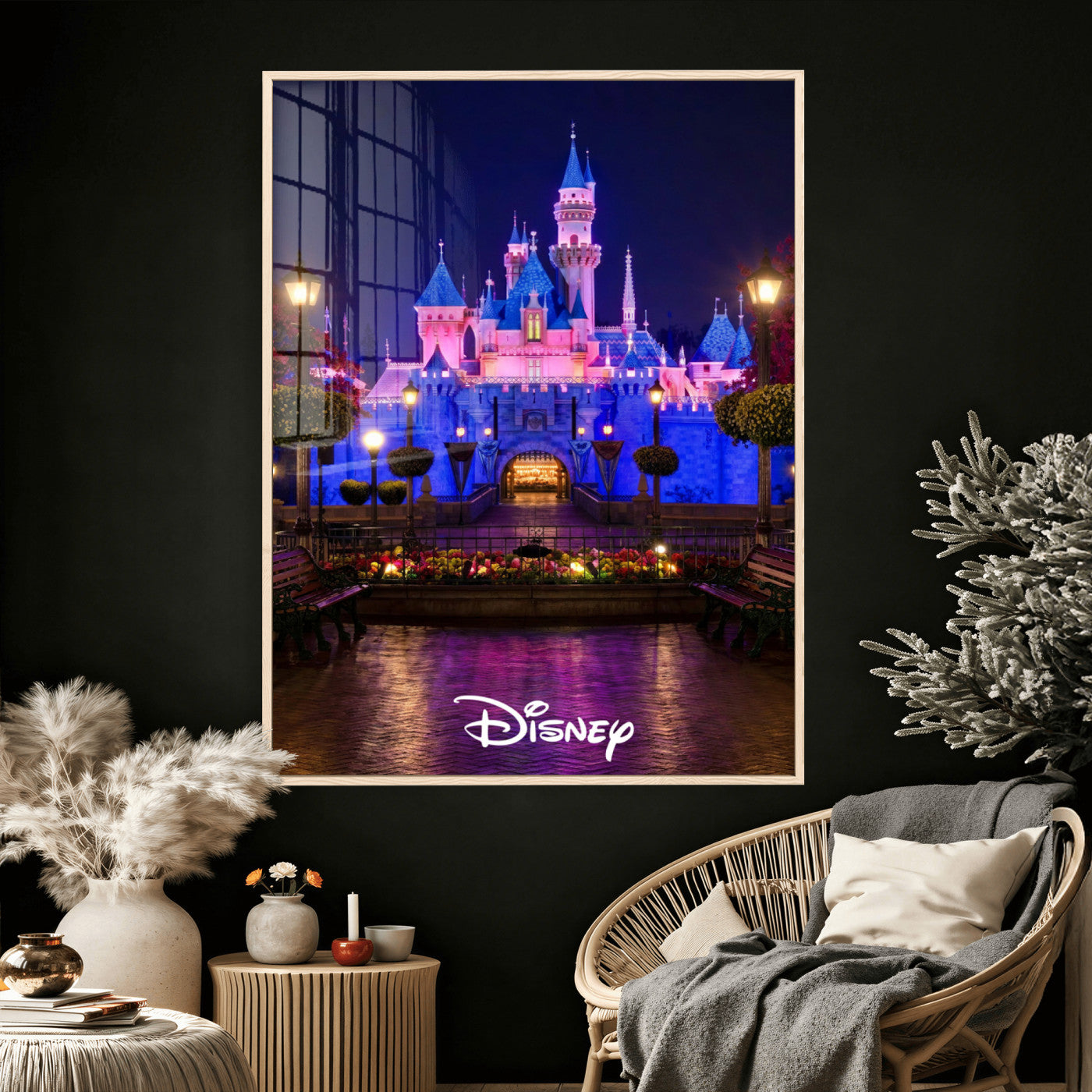 79435D-MGV-CV-24X36 - Disney Castle Wall Art – Framed Magic Kingdom Canvas Artwork, Fairytale Design, Kids Room Fantasy Decor for Home, Office