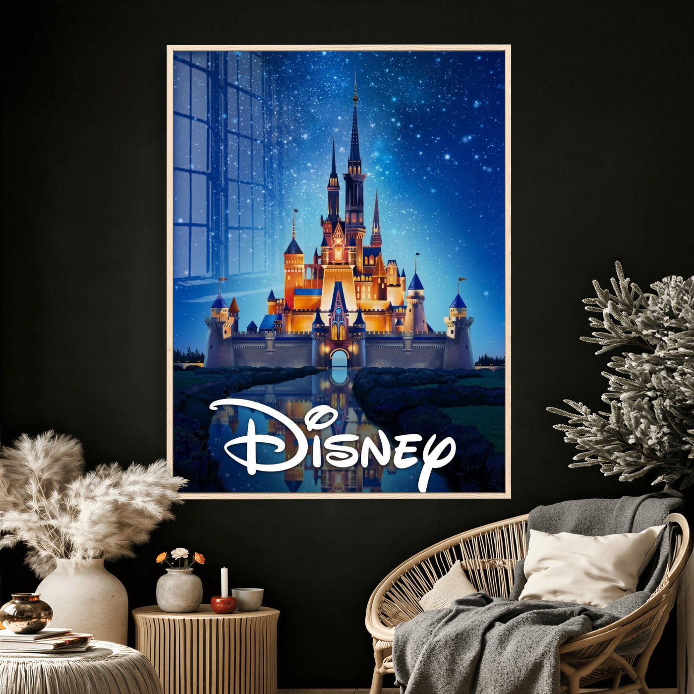 79435DS-MGV-CV-24X36 - Disney Castle Wall Art – Framed Magic Kingdom Canvas Artwork, Fairytale Design, Kids Room Fantasy Decor for Home, Office
