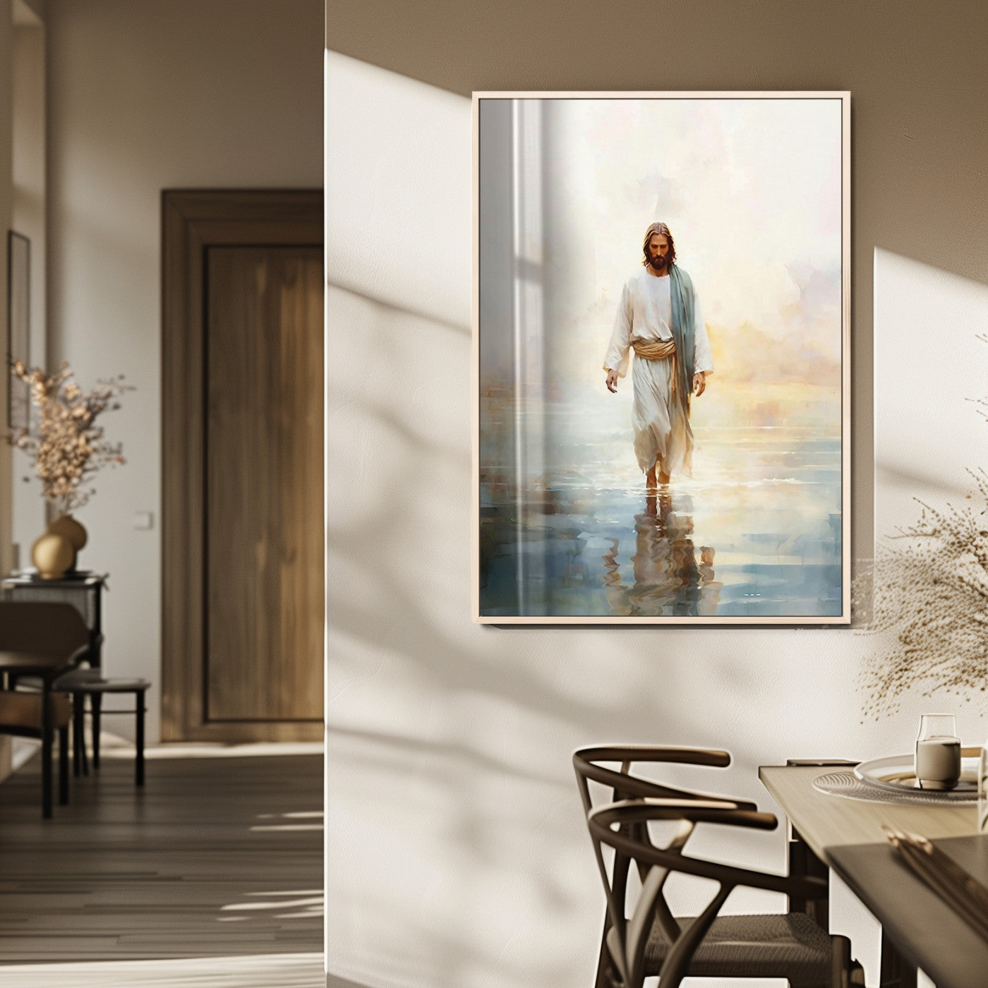MGV-FP-48X32-3P - Jesus Walking on Water Wall Art Canvas Print, Christian Wall Art Print, God Jesus Print