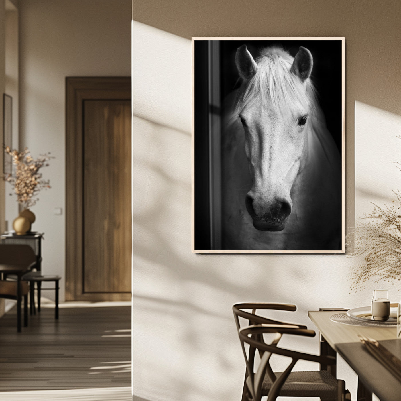 MGV-FP-48X32-3P - Large Wall Art White Horse Canvas Print