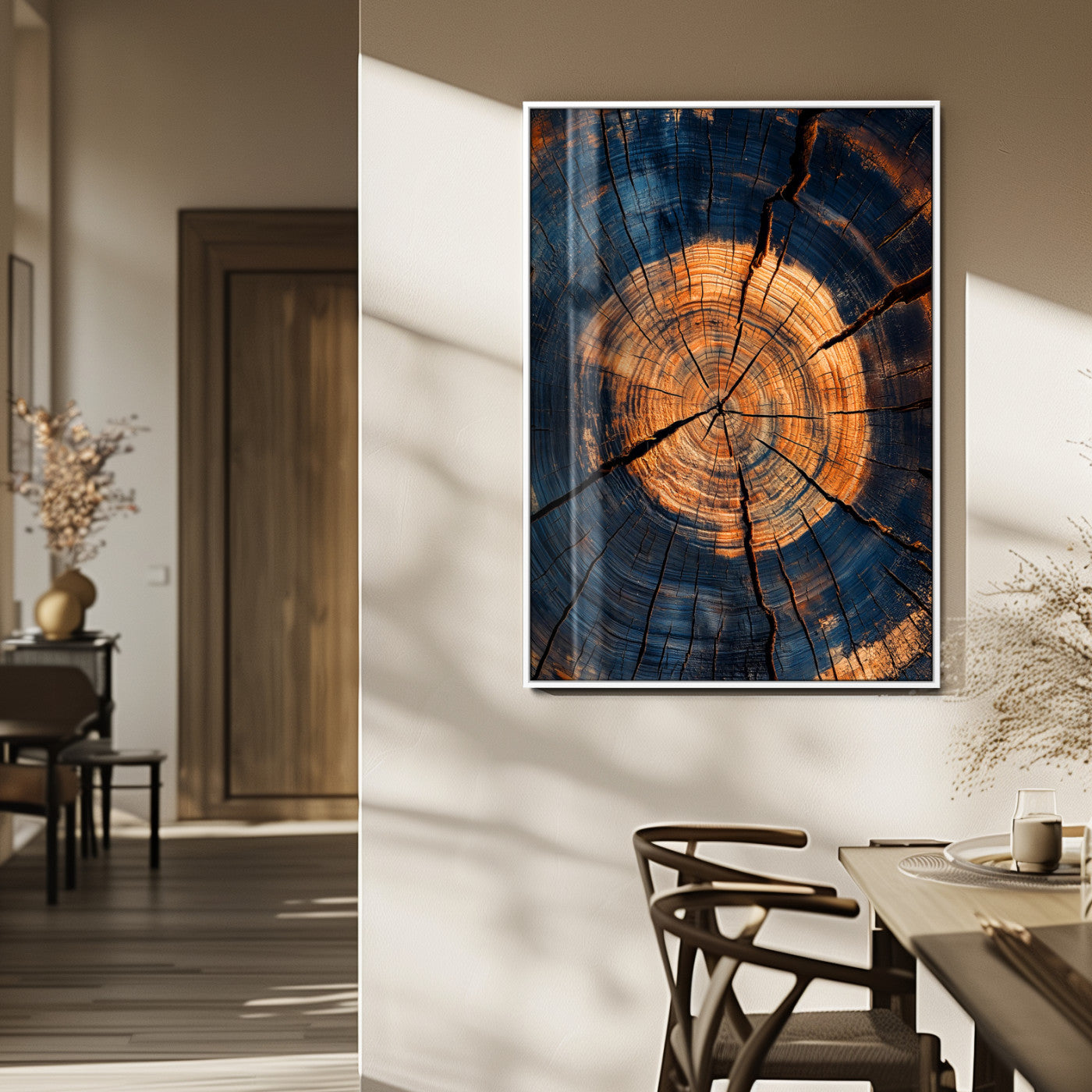 MGV-FP-48X32-3P - Tree Rings Wall Art Canvas Print, Framed Rustic Texture Art Picture Print, Wood Grain Perfect Rustic Industrial Decor Artwork