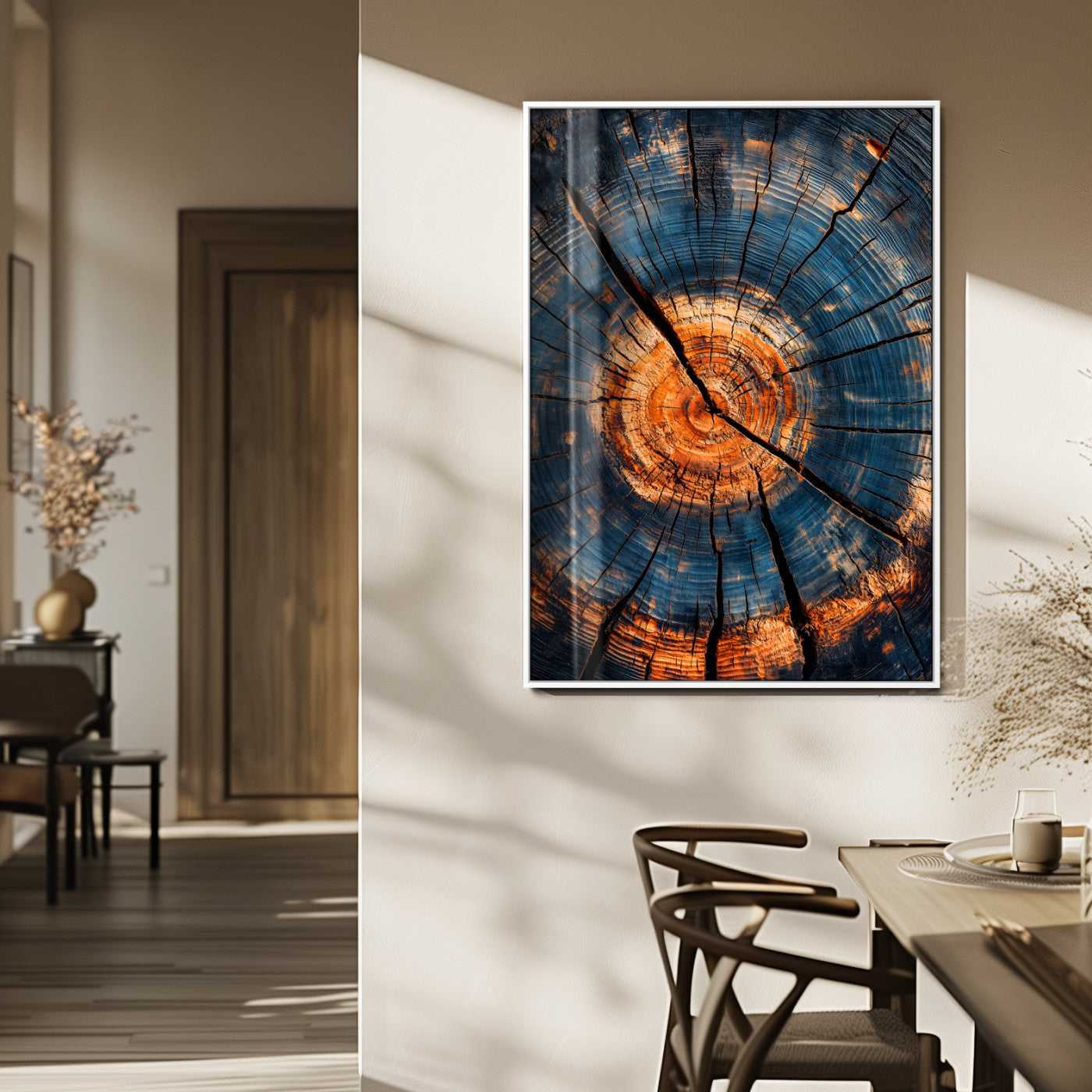 MGV-FP-48X32-3P - Tree Rings Wall Art Canvas Print, Framed Rustic Texture Art Picture Print, Wood Grain Perfect Rustic Industrial Decor Artwork