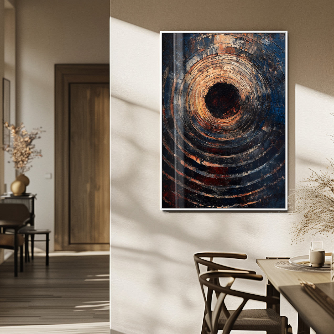 MGV-FP-48X32-3P - Textured Spiral Wall Art Canvas Print, Framed Abstract Void Art Picture Print, Wooden Vortex Perfect Modern Industrial Decor Artwork