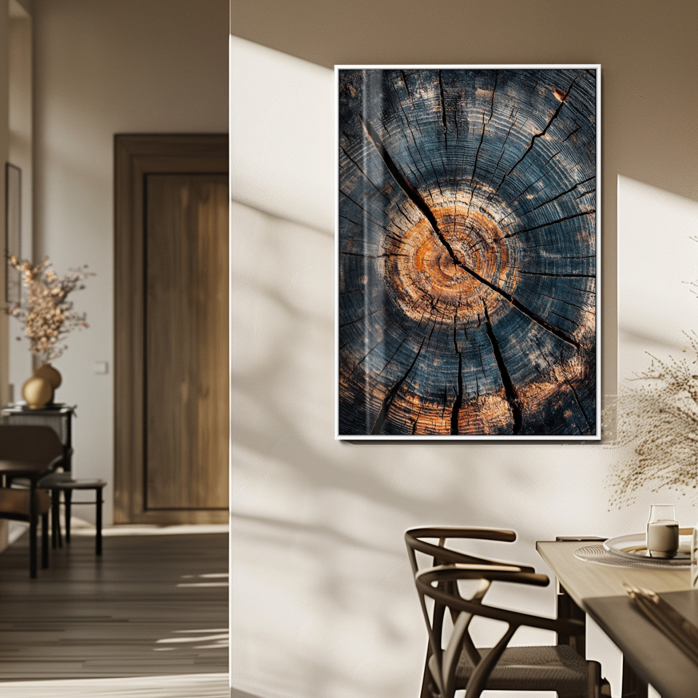 MGV-FP-48X32-3P - Tree Rings Wall Art Canvas Print, Framed Rustic Wood Art Picture Print, Natural Texture Perfect Rustic Decor Artwork
