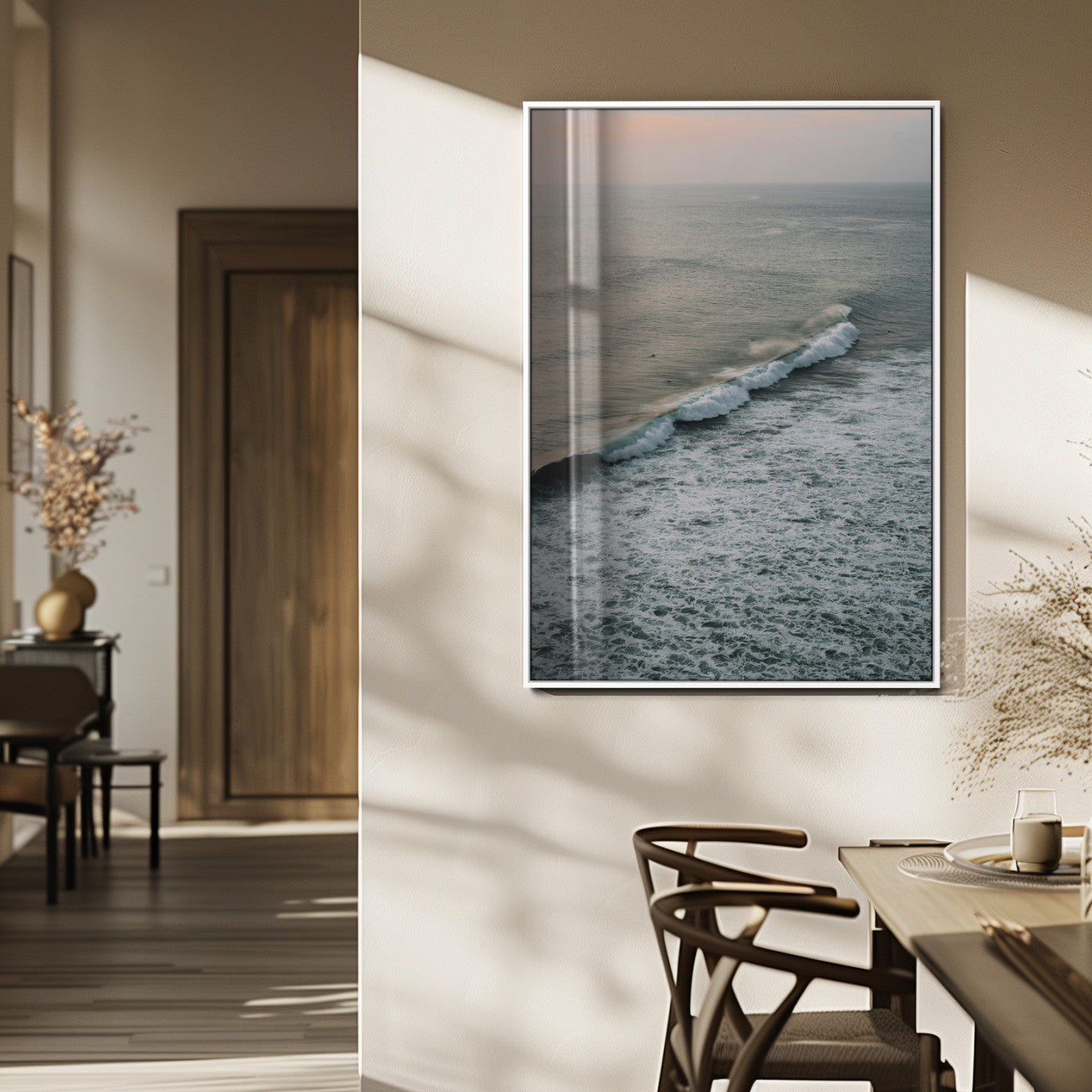 MGV-FP-48X32-3P - Ocean Waves Wall Art Canvas Print, Framed Coastal Serenity Art Picture Print, Relaxing Ocean Perfect Modern Coastal Decor Artwork