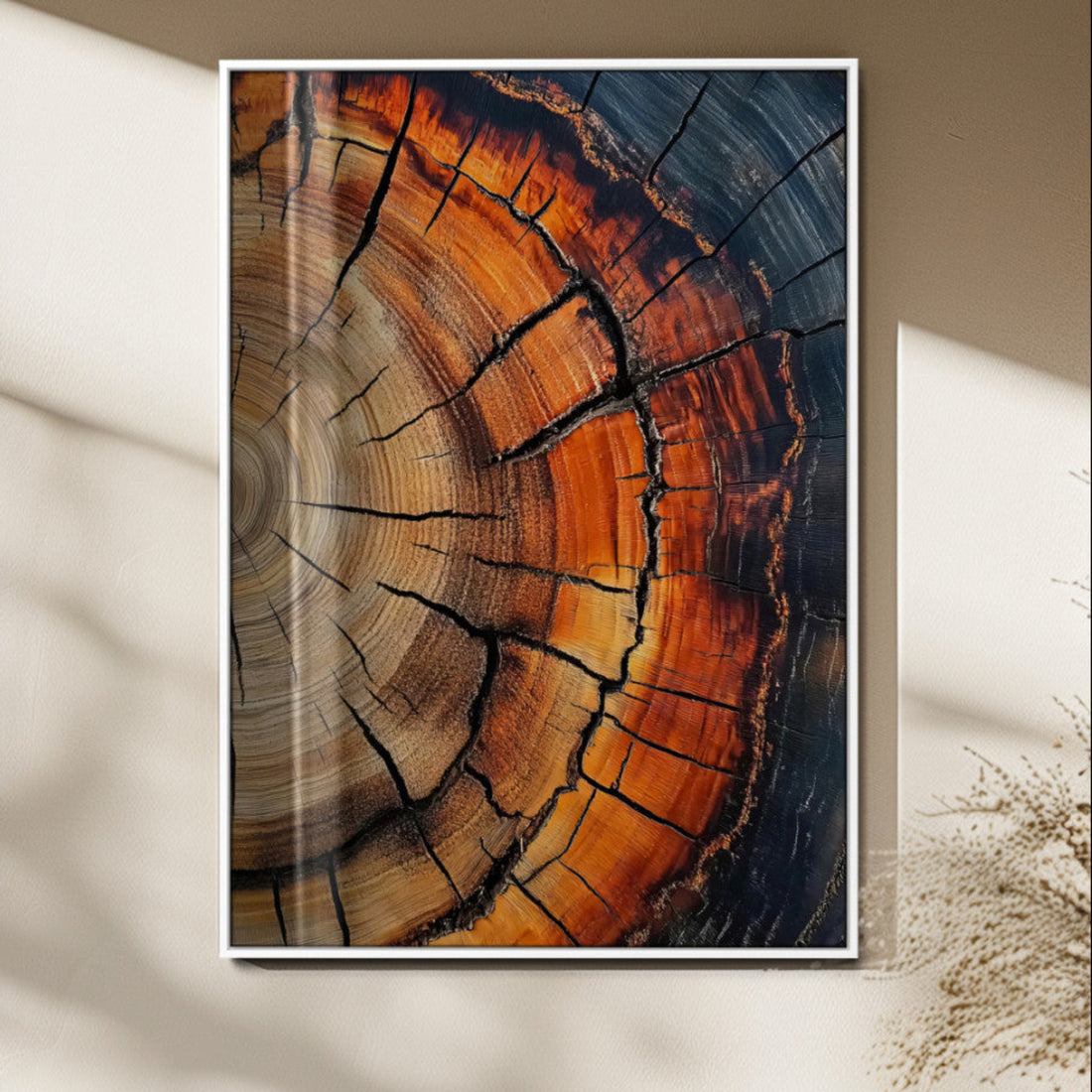 Rustic Wood Wall Art Canvas Print, Framed Tree Rings Nature Art, Earthy Tones Modern Rustic Decor