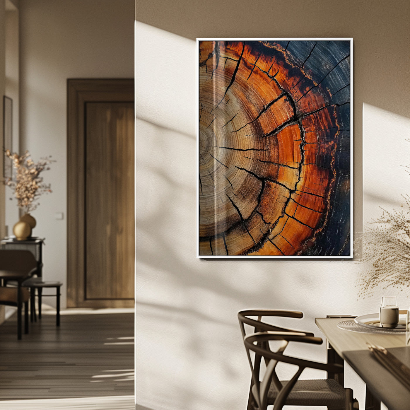 MGV-FP-48X32-3P - Wood Texture Wall Art Canvas Print, Framed Rustic Nature Art Picture Print, Earthy Tones Perfect Modern Rustic Decor Artwork