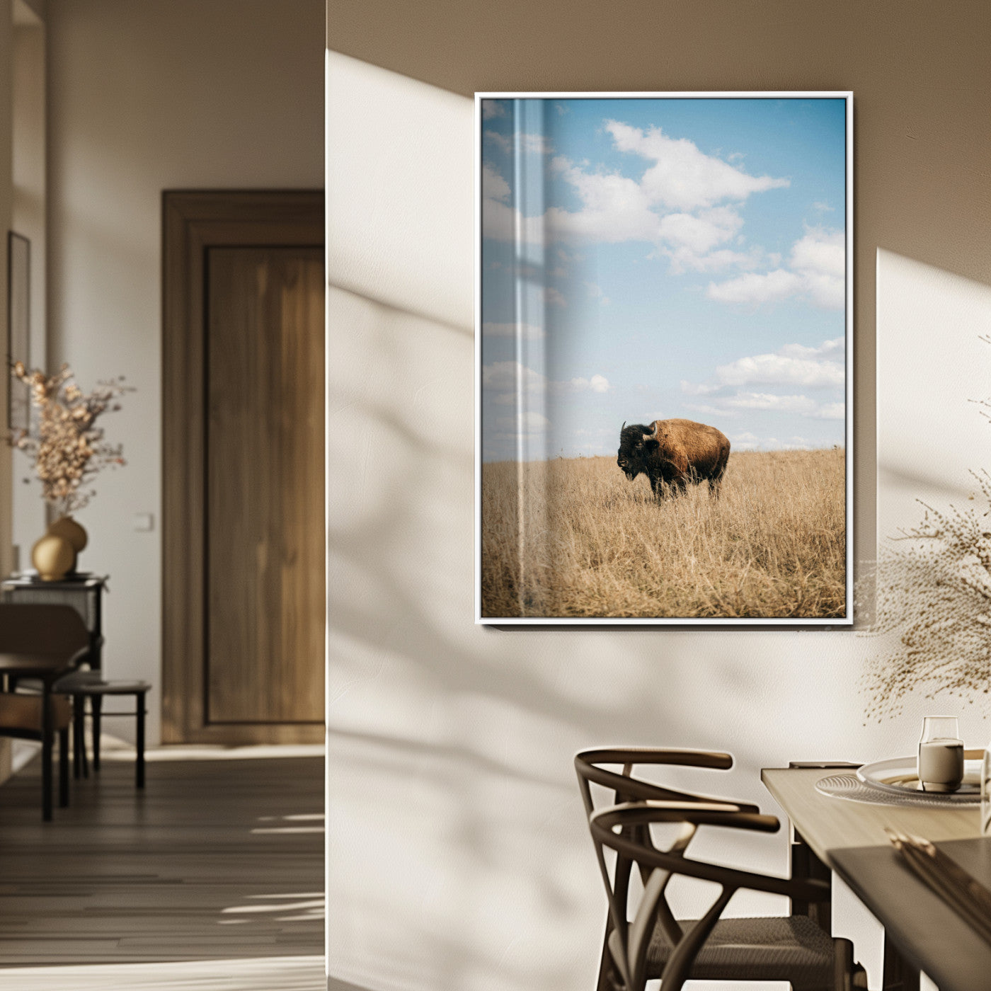 MGV-FP-48X32-3P - Bison Photography Wall Art Canvas Print, Framed Western Landscape Art Picture Print, Prairie Serenity Perfect Modern Ranch Decor Decor Artwork